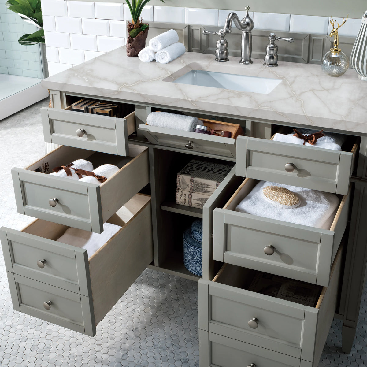Brittany 48" Single Vanity, Urban Gray w/ 3 CM Victorian Silver Silestone Top, view 5