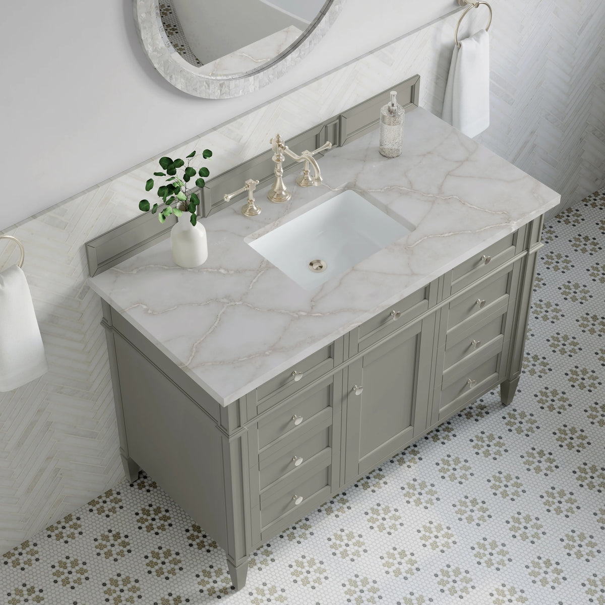 Brittany 48" Single Vanity, Urban Gray w/ 3 CM Victorian Silver Silestone Top, view 7