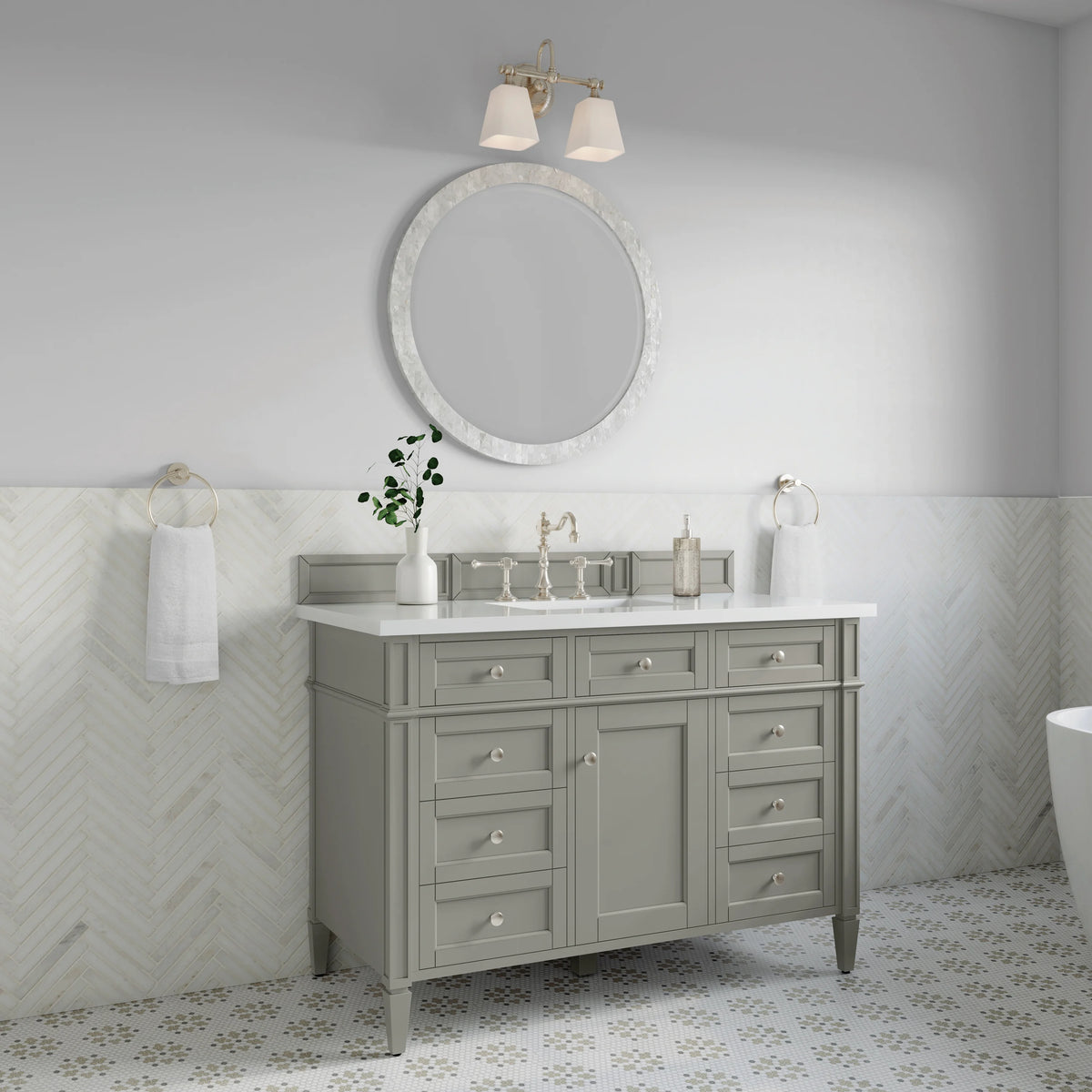 Brittany 48" Single Vanity, Urban Gray w/ 3 CM White Zeus Silestone Top, view 4