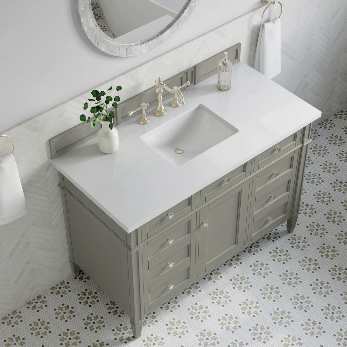 Brittany 48" Single Vanity, Urban Gray w/ 3 CM White Zeus Silestone Top, view 6