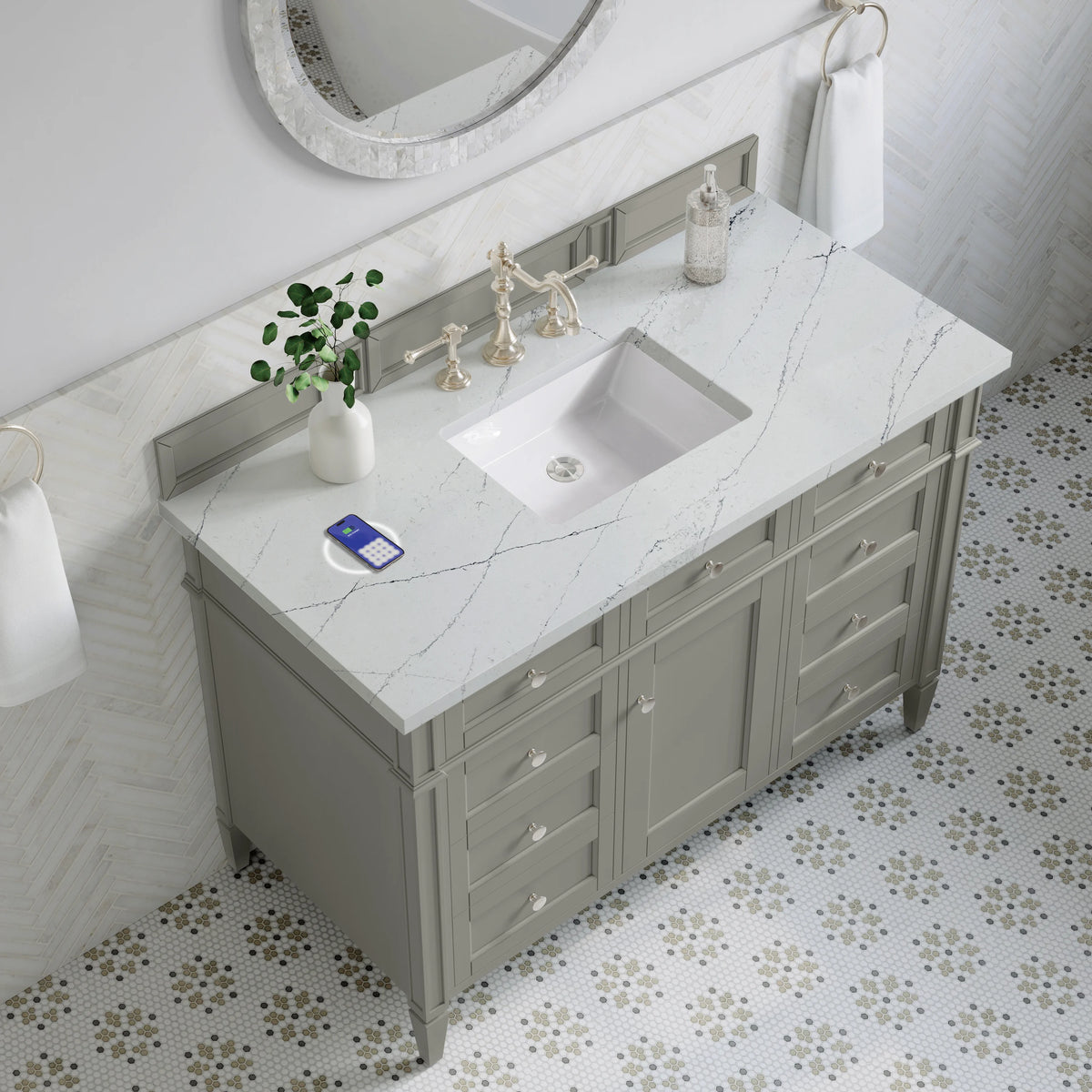 Brittany 48" Single Vanity, Urban Gray w/ 3 CM Ethereal Noctis Silestone Top w/FreePower Wireless Charger, view 11