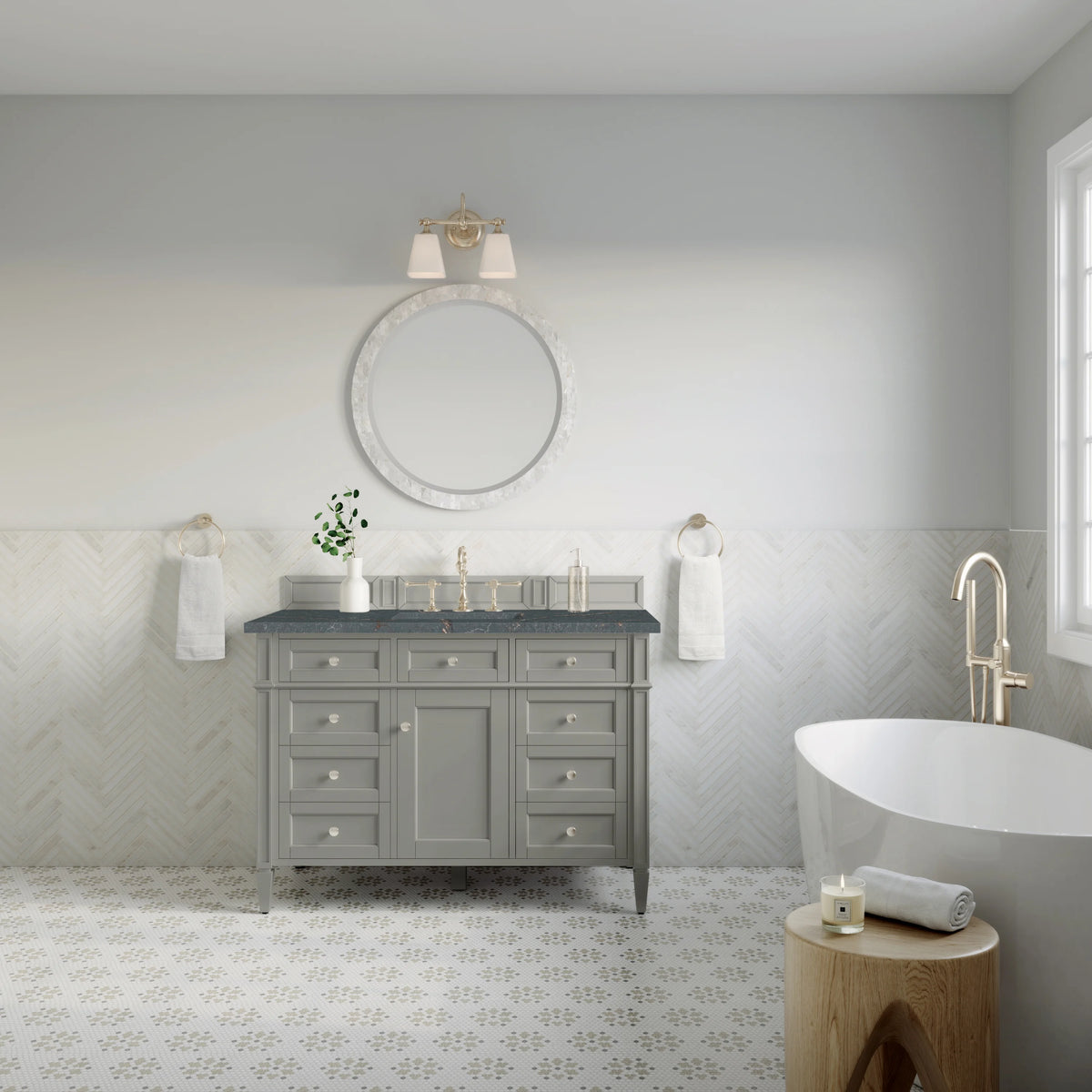 Brittany 48" Single Vanity, Urban Gray w/ 3 CM Parisien Bleu Silestone Top w/FreePower Wireless Charger, view 6