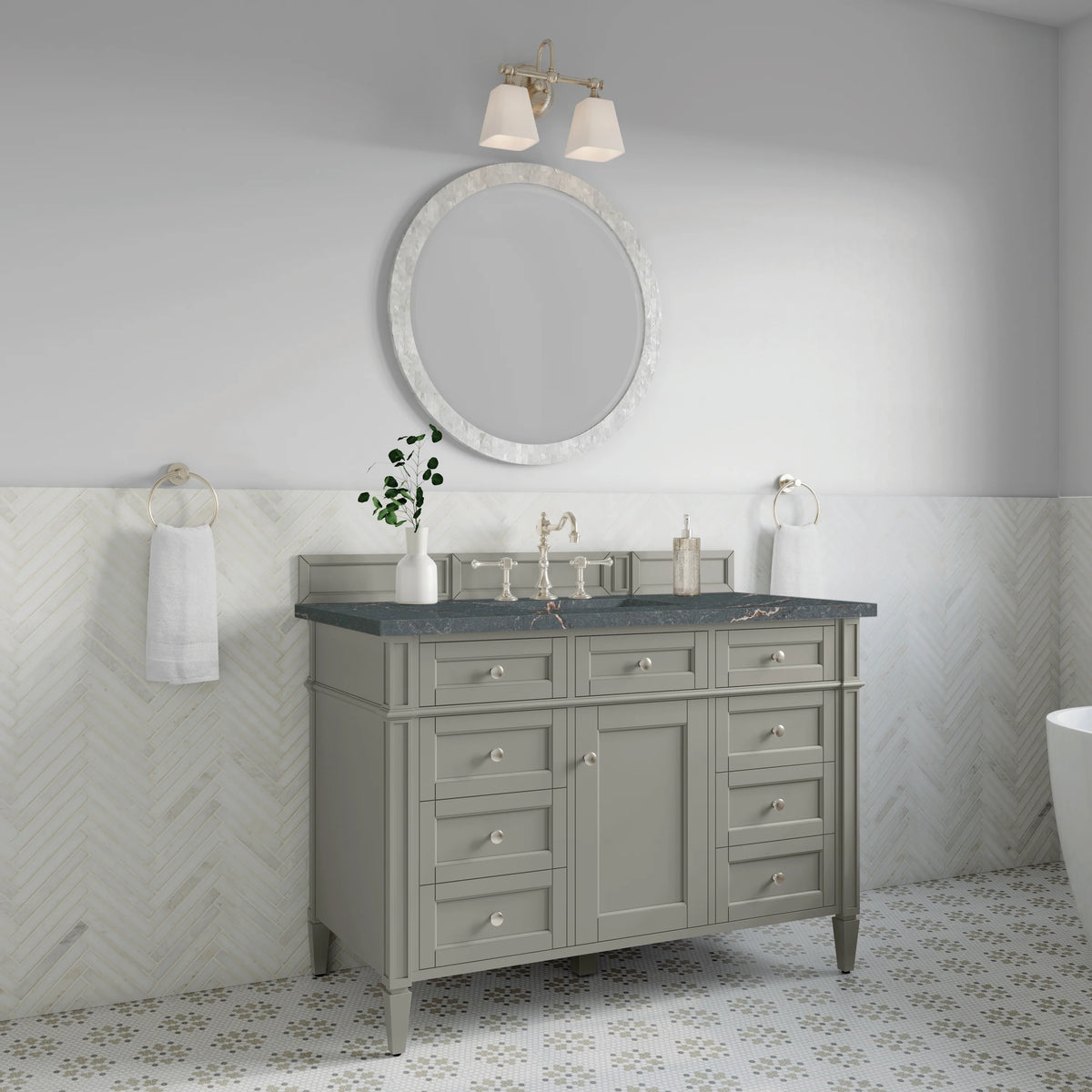 Brittany 48" Single Vanity, Urban Gray w/ 3 CM Parisien Bleu Silestone Top w/FreePower Wireless Charger, view 7