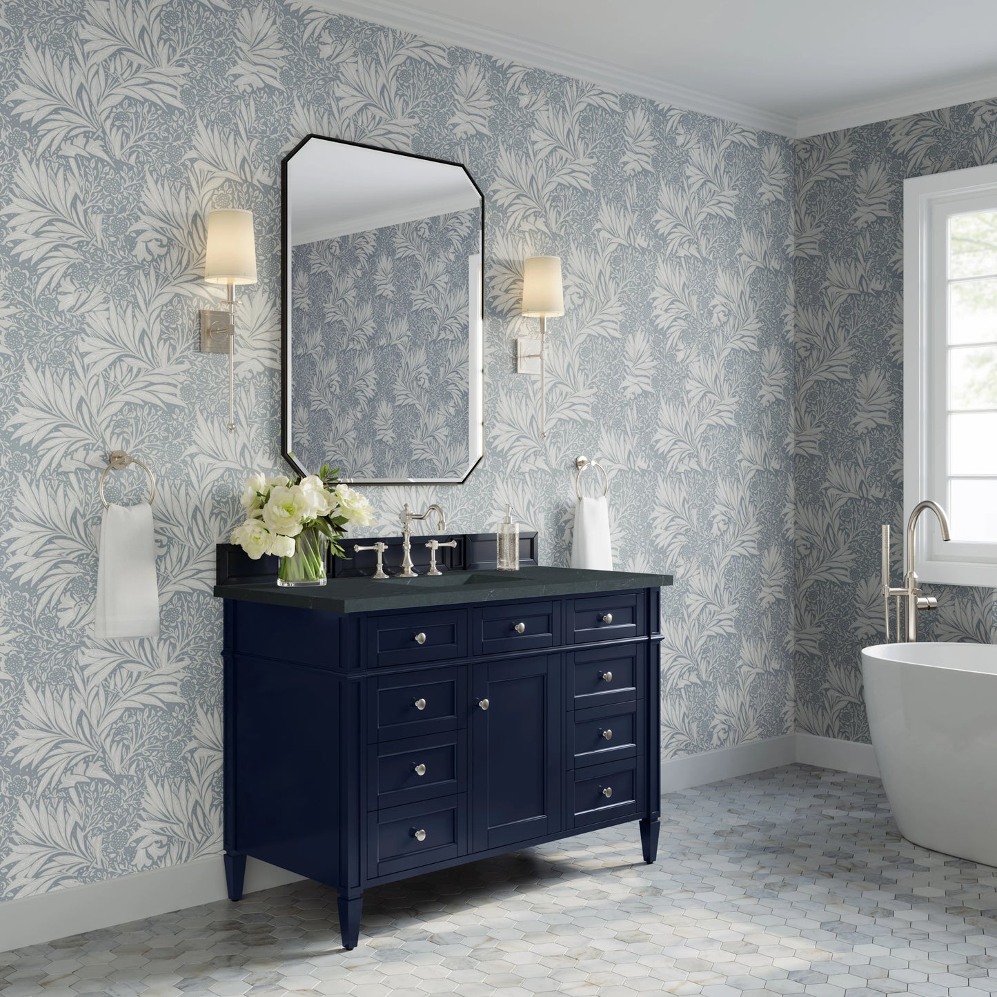 Brittany 48" Single Vanity, Victory Blue w/ 3 CM Charcoal Soapstone Silestone Top, view 4