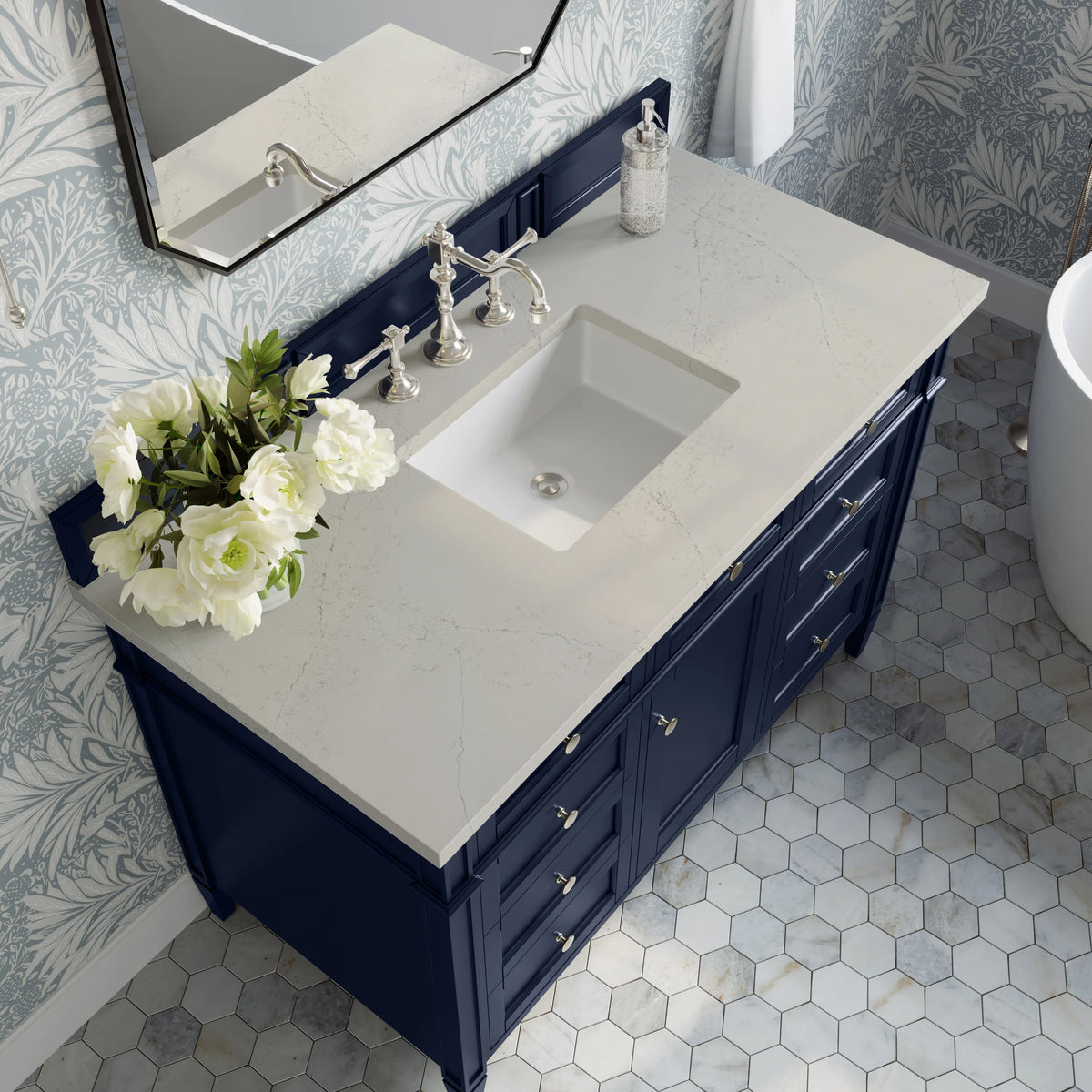 Brittany 48" Single Vanity, Victory Blue, w/ 3 CM Siberian Silestone Top, view 6
