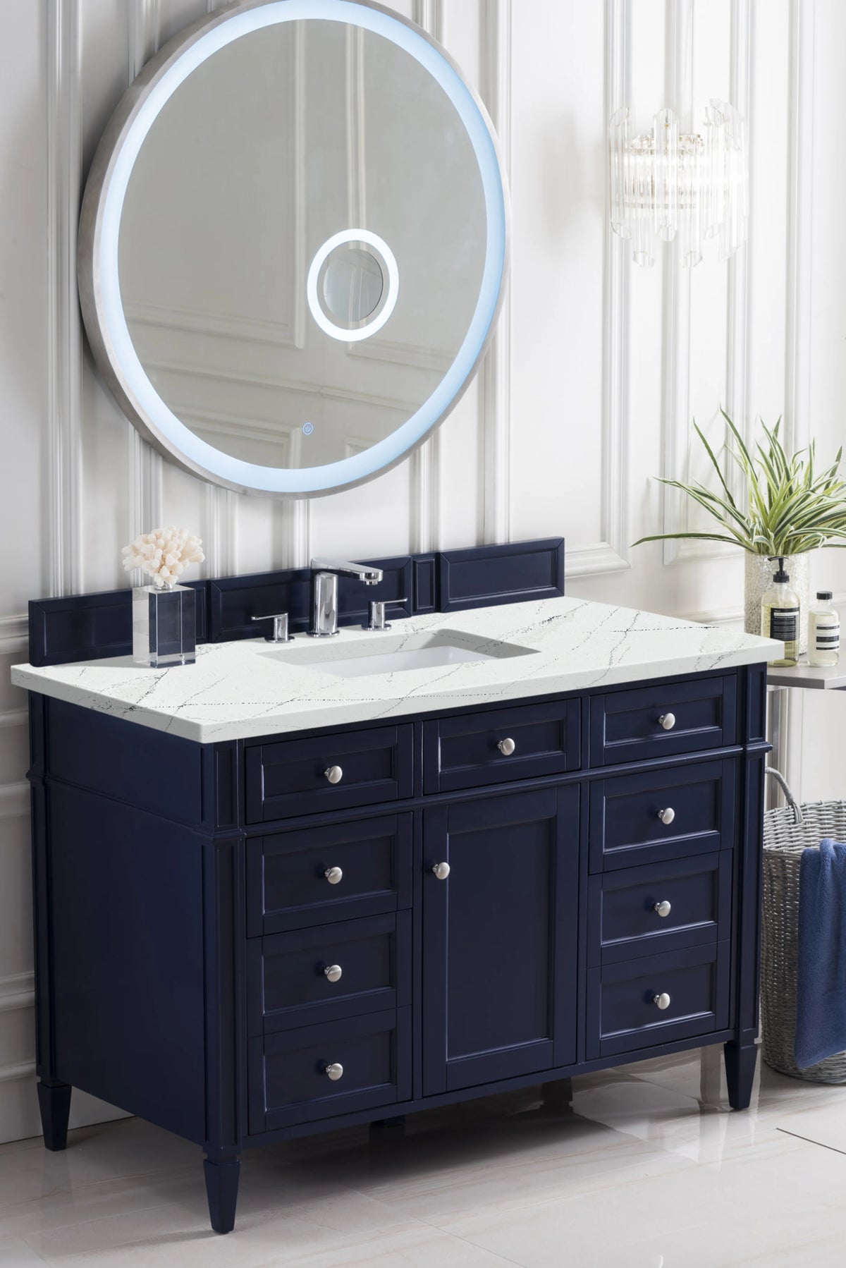 Brittany 48" Single Vanity, Victory Blue w/ 3 CM Ethereal Noctis Silestone Top w/FreePower Wireless Charger, view 7