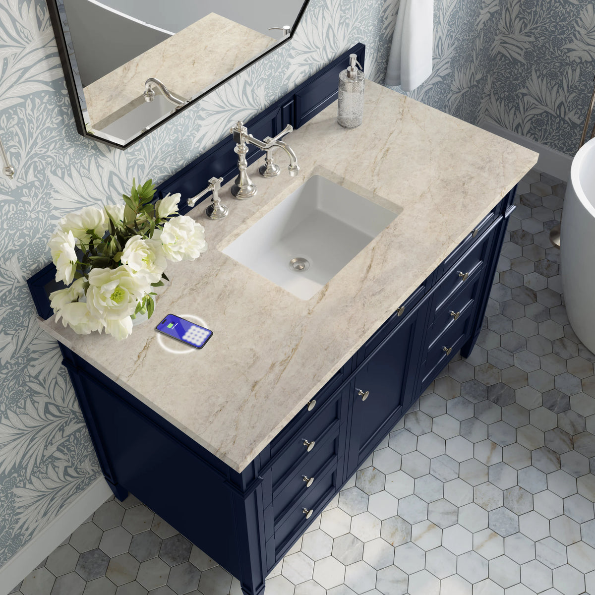 Brittany 48" Single Vanity, Victory Blue, w/ 3 CM Tajnar Eclos Top w/FreePower Wireless Charger, view 8