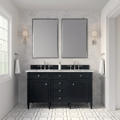 Brittany 60" Double Vanity, Black Onyx w/ 3 CM Carrara Marble Top, view 3