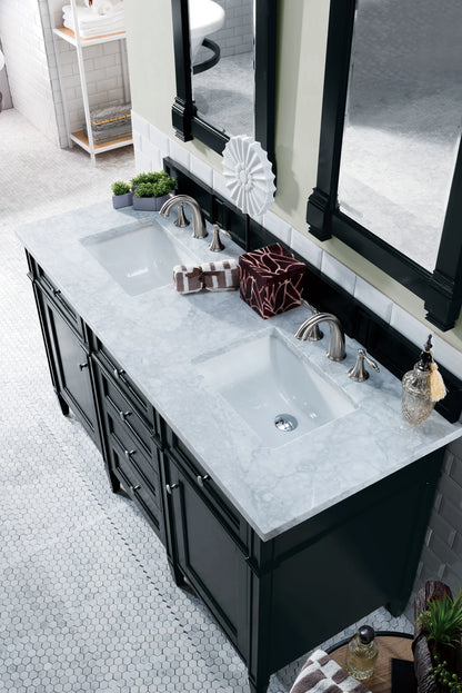 Brittany 60" Double Vanity, Black Onyx w/ 3 CM Carrara Marble Top, view 6