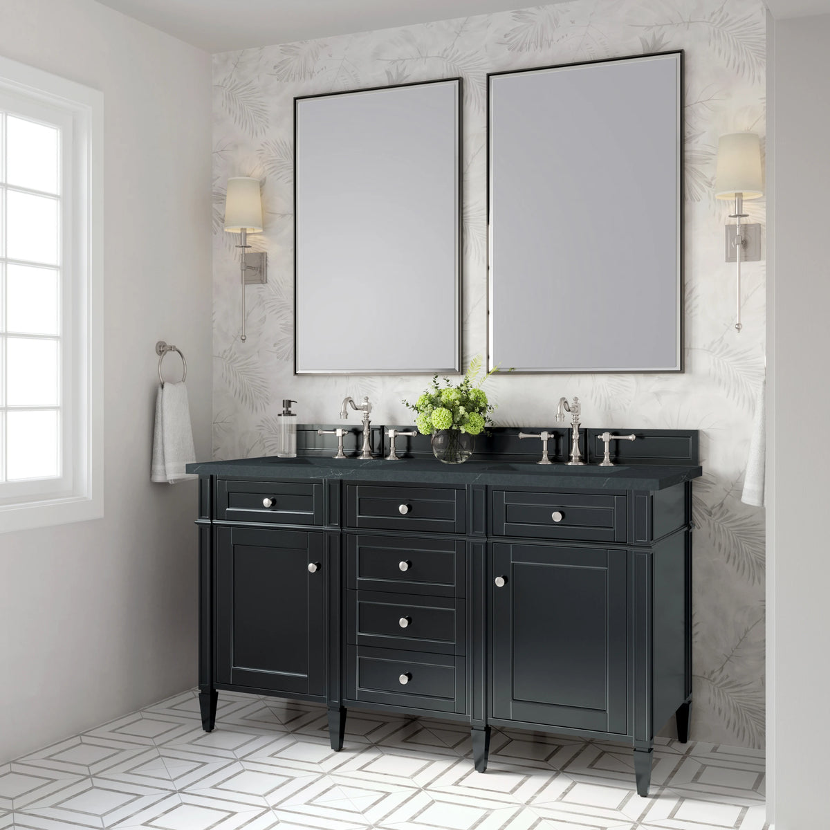 Brittany 60" Double Vanity, Black Onyx w/ 3 CM Charcoal Soapstone Silestone Top, view 4
