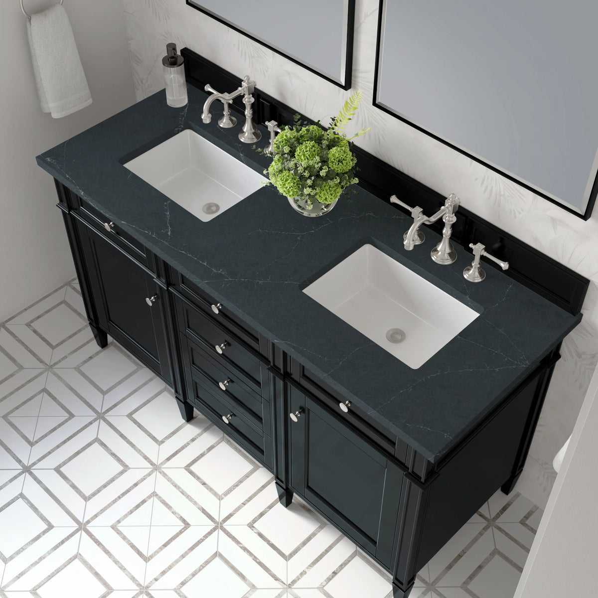 Brittany 60" Double Vanity, Black Onyx w/ 3 CM Charcoal Soapstone Silestone Top, view 7