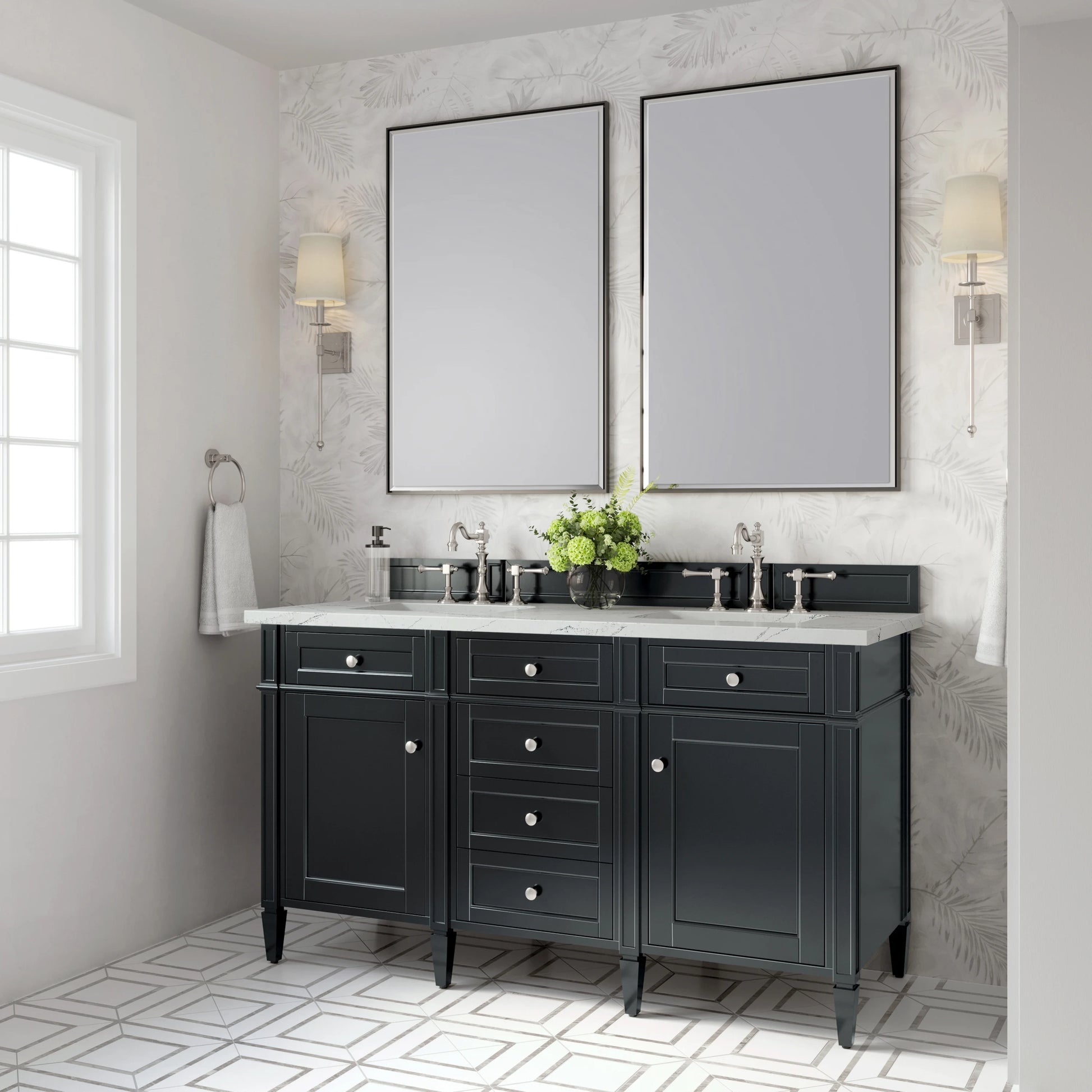 Brittany 60" Double Vanity, Black Onyx w/ 3 CM Ethereal Noctis Silestone Top, view 4