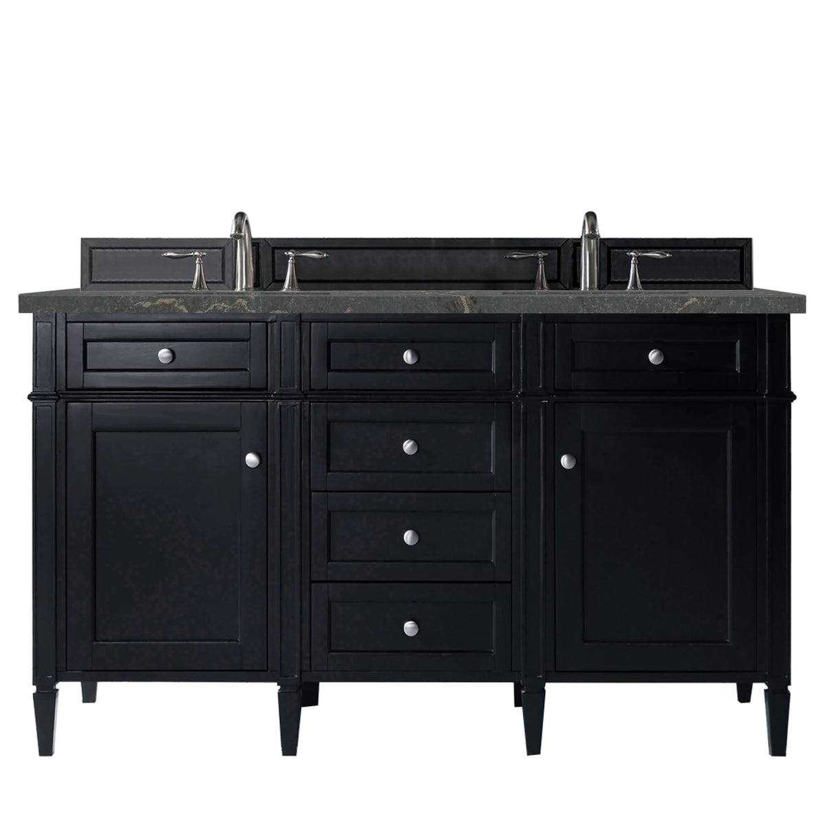 Brittany 60" Double Vanity, Black Onyx w/ 3 CM Parisien Bleu Silestone Top
