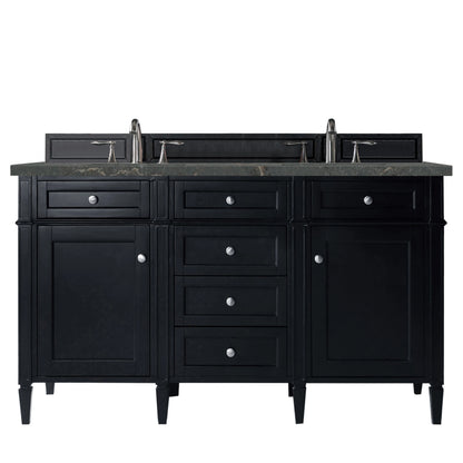 Brittany 60" Double Vanity, Black Onyx w/ 3 CM Parisien Bleu Silestone Top