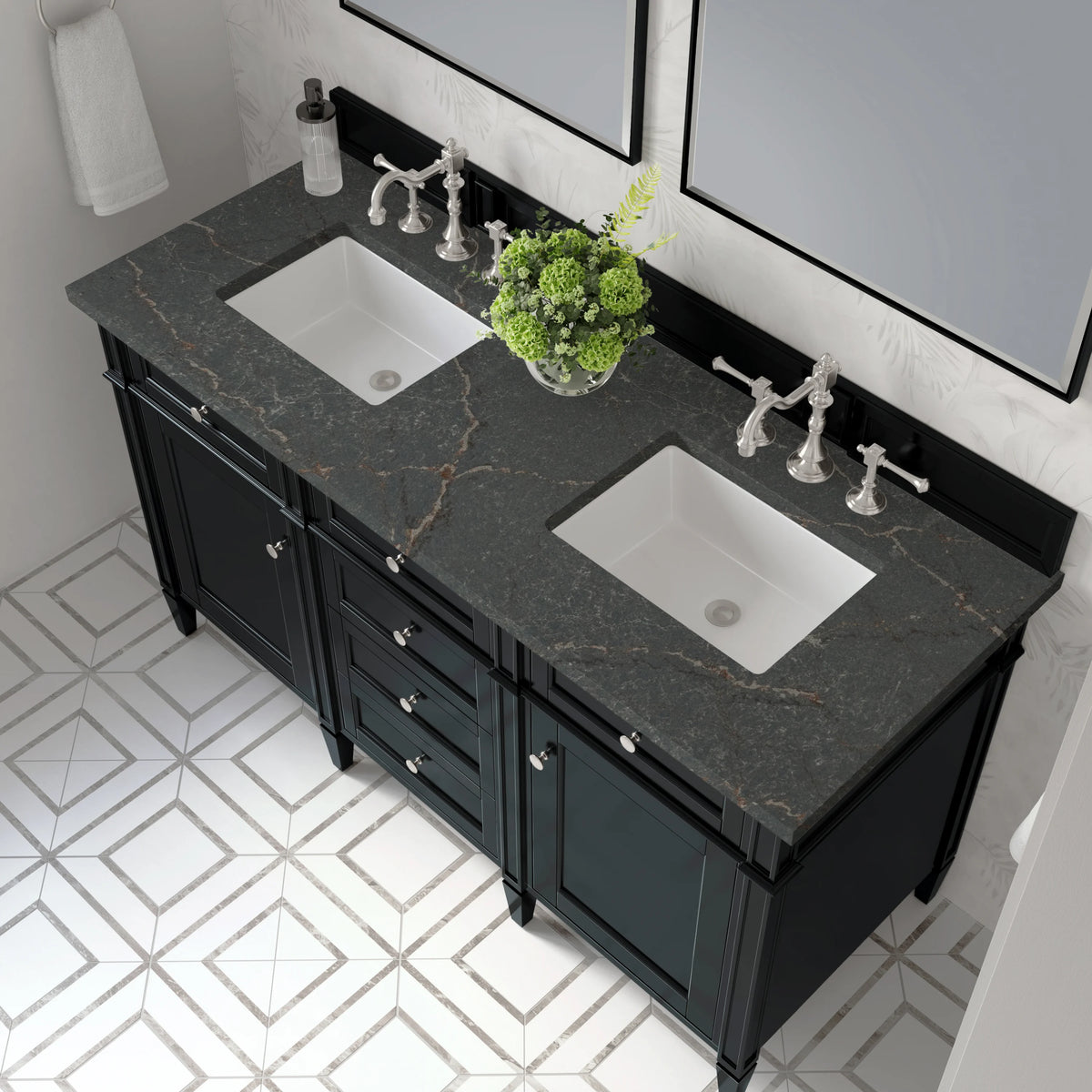 Brittany 60" Double Vanity, Black Onyx w/ 3 CM Parisien Bleu Silestone Top, view 7