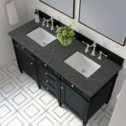 Brittany 60" Double Vanity, Black Onyx w/ 3 CM Parisien Bleu Silestone Top, view 7