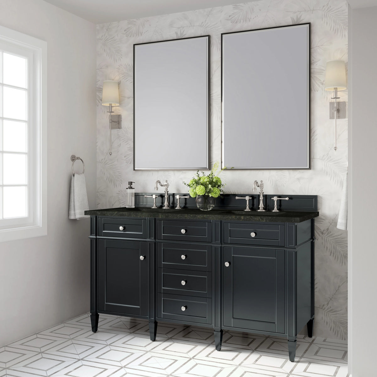 Brittany 60" Double Vanity, Black Onyx, w/ 3 CM Phantome Eclos Top, view 4