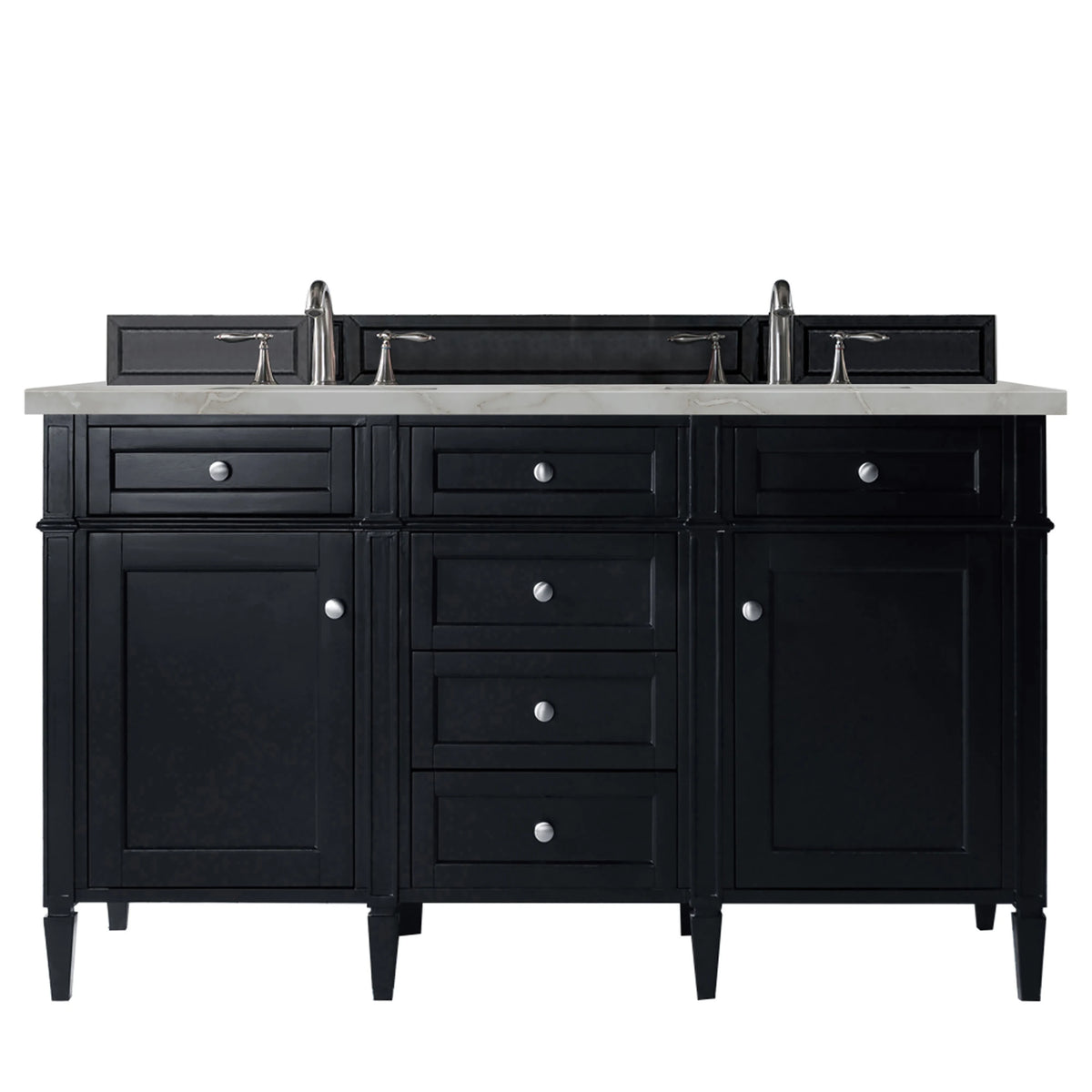 Brittany 60" Double Vanity, Black Onyx w/ 3 CM Victorian Silver Silestone Top