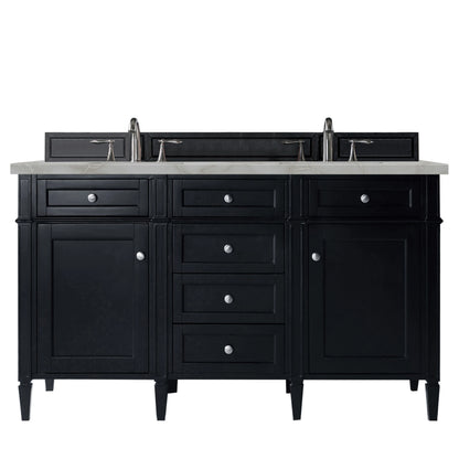 Brittany 60" Double Vanity, Black Onyx w/ 3 CM Victorian Silver Silestone Top
