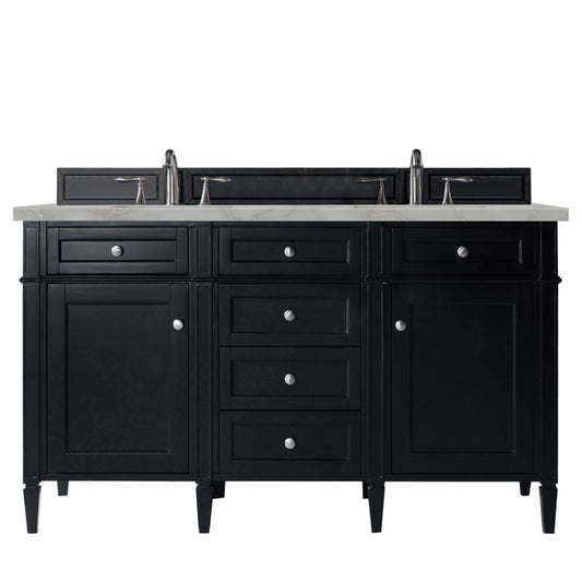 Brittany 60" Double Vanity, Black Onyx w/ 3 CM Victorian Silver Silestone Top