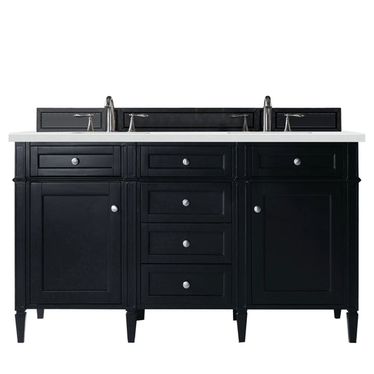 Brittany 60" Double Vanity, Black Onyx w/ 3 CM White Zeus Silestone Top