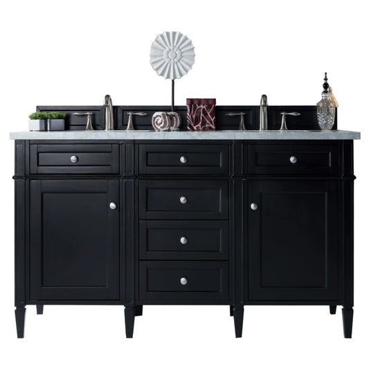 Brittany 60" Double Vanity, Black Onyx w/ 3 CM Eternal Jasmine Pearl Silestone Top w/FreePower Wireless Charger