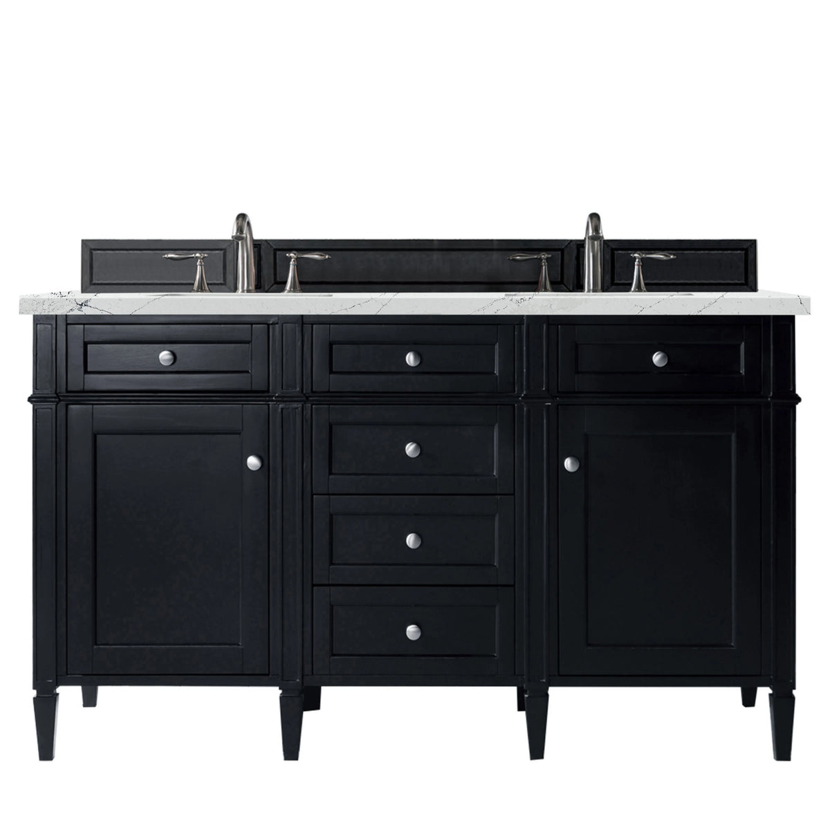 Brittany 60" Double Vanity, Black Onyx w/ 3 CM Ethereal Noctis Silestone Top w/FreePower Wireless Charger