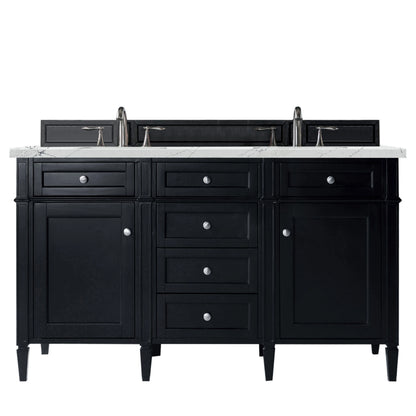 Brittany 60" Double Vanity, Black Onyx w/ 3 CM Ethereal Noctis Silestone Top w/FreePower Wireless Charger