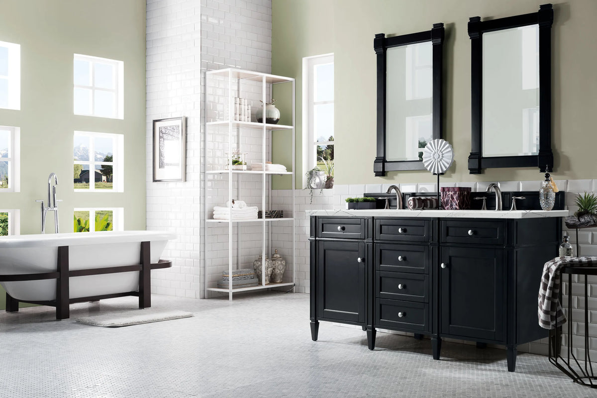 Brittany 60" Double Vanity, Black Onyx w/ 3 CM Ethereal Noctis Silestone Top w/FreePower Wireless Charger, view 7