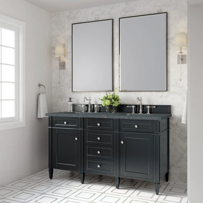 Brittany 60" Double Vanity, Black Onyx w/ 3 CM Parisien Bleu Silestone Top w/FreePower Wireless Charger, view 7