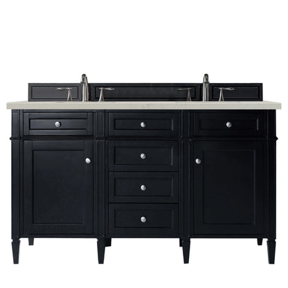 Brittany 60" Double Vanity, Black Onyx, w/ 3 CM Siberian Silestone Top w/FreePower Wireless Charger