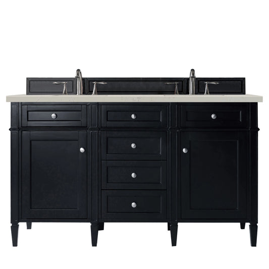 Brittany 60" Double Vanity, Black Onyx, w/ 3 CM Siberian Silestone Top w/FreePower Wireless Charger