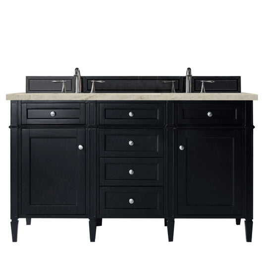 Brittany 60" Double Vanity, Black Onyx, w/ 3 CM Tajnar Eclos Top w/FreePower Wireless Charger