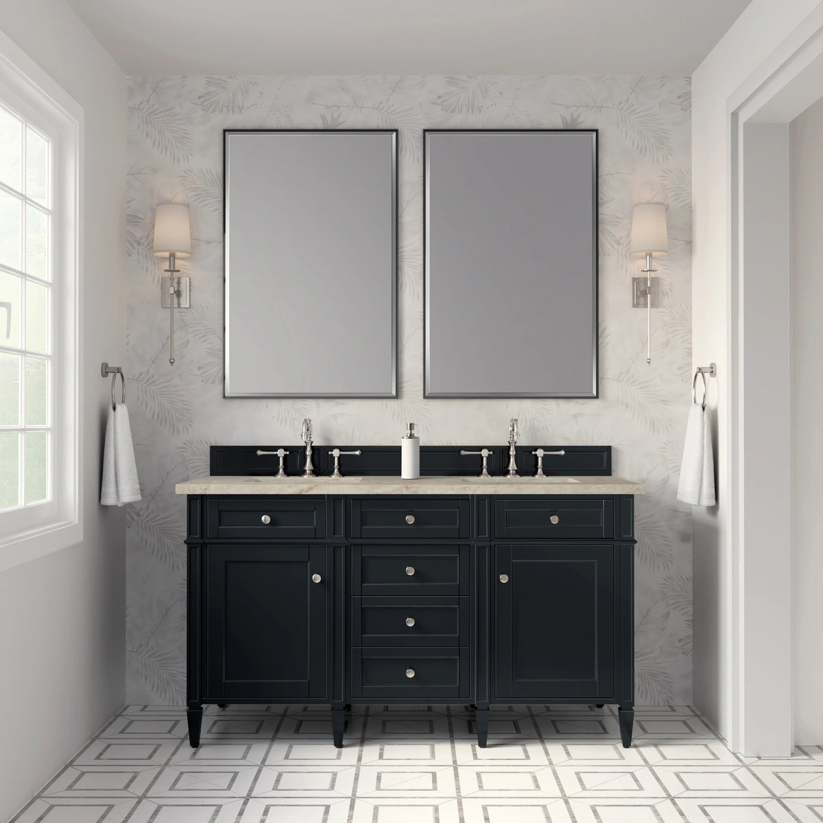 Brittany 60" Double Vanity, Black Onyx, w/ 3 CM Tajnar Eclos Top w/FreePower Wireless Charger, view 5