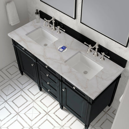 Brittany 60" Double Vanity, Black Onyx w/ 3 CM Victorian Silver Silestone Top w/FreePower Wireless Charger, view 10