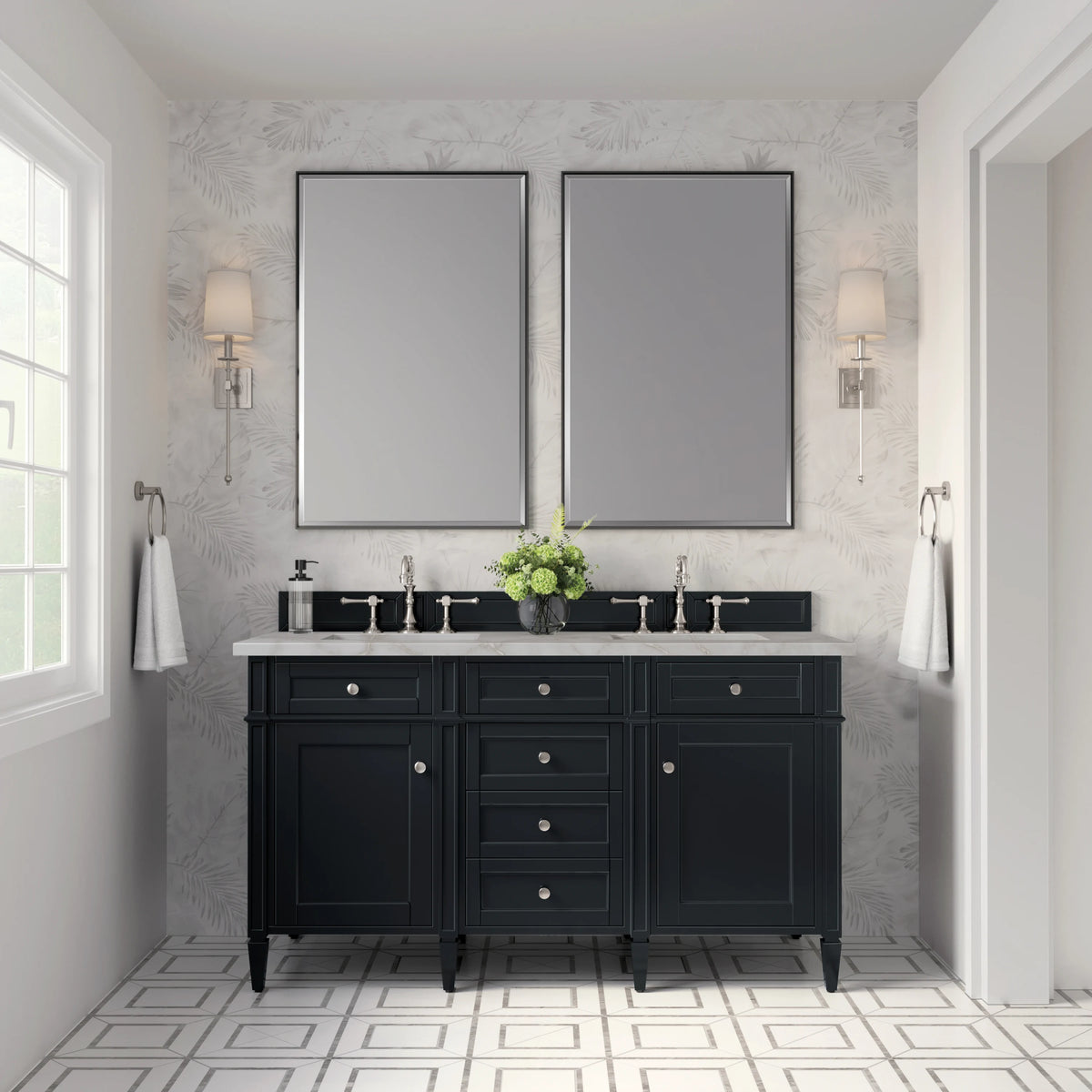 Brittany 60" Double Vanity, Black Onyx w/ 3 CM Victorian Silver Silestone Top w/FreePower Wireless Charger, view 6