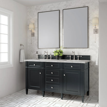 Brittany 60" Double Vanity, Black Onyx w/ 3 CM Victorian Silver Silestone Top w/FreePower Wireless Charger, view 7