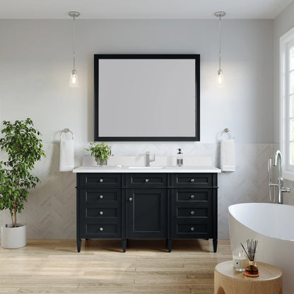 Brittany 60" Single Vanity, Black Onyx w/ Single Hole 3 CM White Zeus Silestone Top & Backsplash, view 3