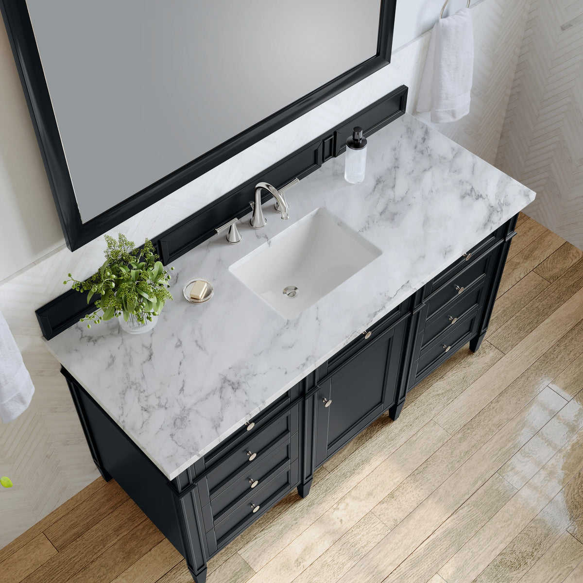 Brittany 60" Single Vanity, Black Onyx w/ 3 CM Carrara Marble Top, view 8