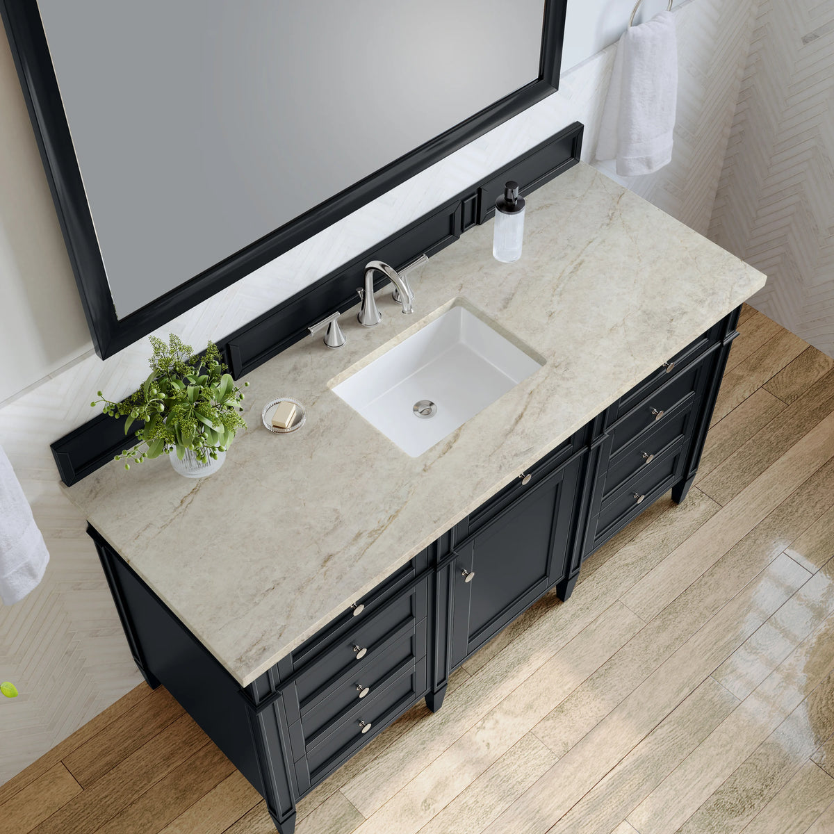 Brittany 60" Single Vanity, Black Onyx, w/ 3 CM Tajnar Eclos Top, view 6