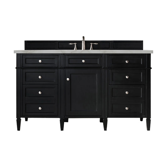 Brittany 60" Single Vanity, Black Onyx w/ 3 CM Victorian Silver Silestone Top