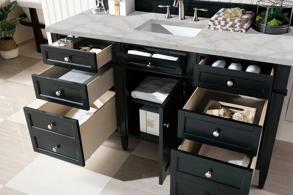 Brittany 60" Single Vanity, Black Onyx w/ 3 CM Victorian Silver Silestone Top, view 5