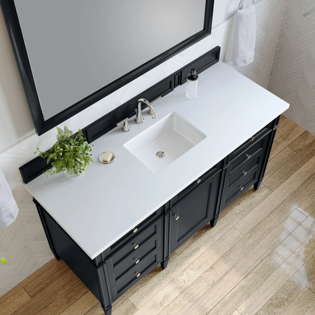 Brittany 60" Single Vanity, Black Onyx w/ 3 CM White Zeus Silestone Top, view 6