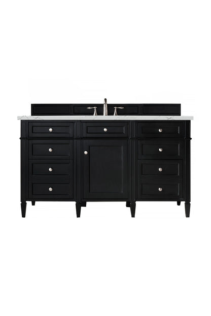 Brittany 60" Single Vanity, Black Onyx, w/ 3 CM Ethereal Noctis Silestone Top w/FreePower Wireless Charger