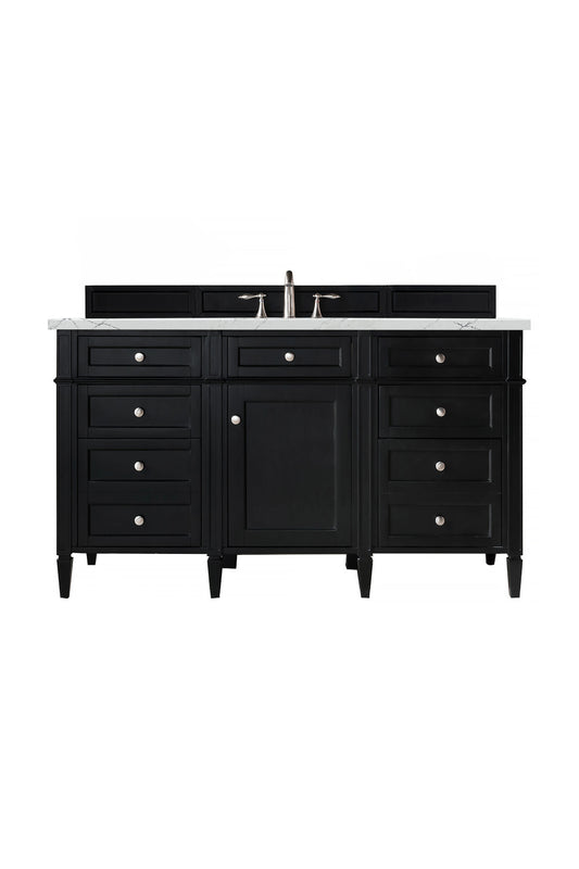 Brittany 60" Single Vanity, Black Onyx, w/ 3 CM Ethereal Noctis Silestone Top w/FreePower Wireless Charger