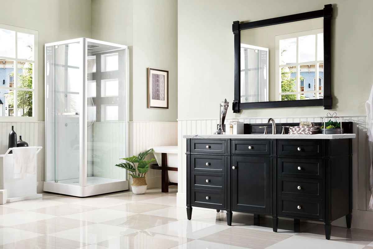 Brittany 60" Single Vanity, Black Onyx, w/ 3 CM Ethereal Noctis Silestone Top w/FreePower Wireless Charger, view 7