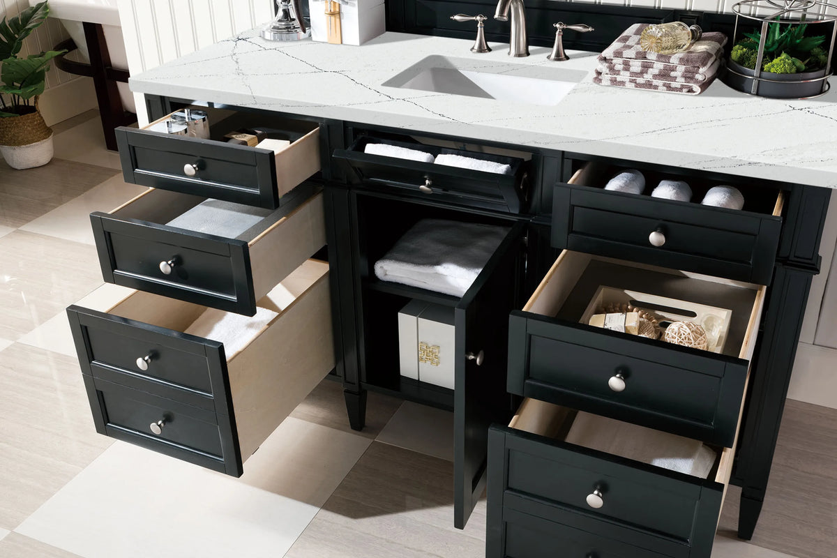 Brittany 60" Single Vanity, Black Onyx, w/ 3 CM Ethereal Noctis Silestone Top w/FreePower Wireless Charger, view 8
