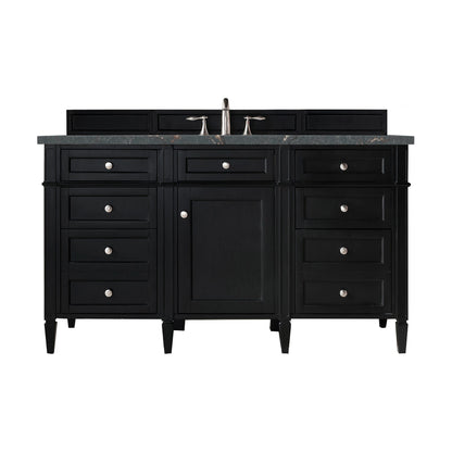 Brittany 60" Single Vanity, Black Onyx w/ 3 CM Parisien Bleu Silestone Top w/FreePower Wireless Charger