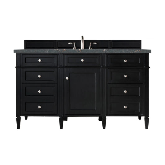 Brittany 60" Single Vanity, Black Onyx w/ 3 CM Parisien Bleu Silestone Top w/FreePower Wireless Charger