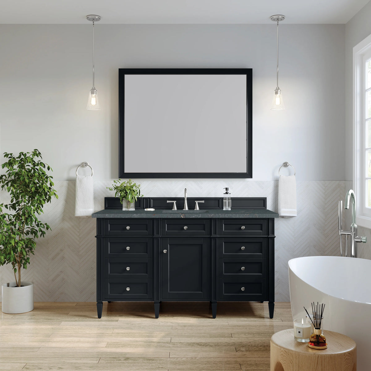 Brittany 60" Single Vanity, Black Onyx w/ 3 CM Parisien Bleu Silestone Top w/FreePower Wireless Charger, view 6